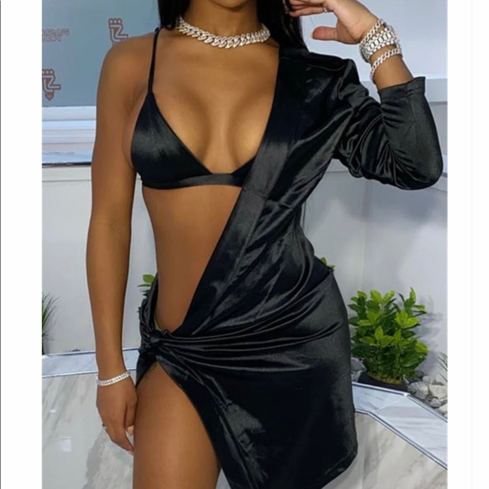 Irregular 2 piece satin dress